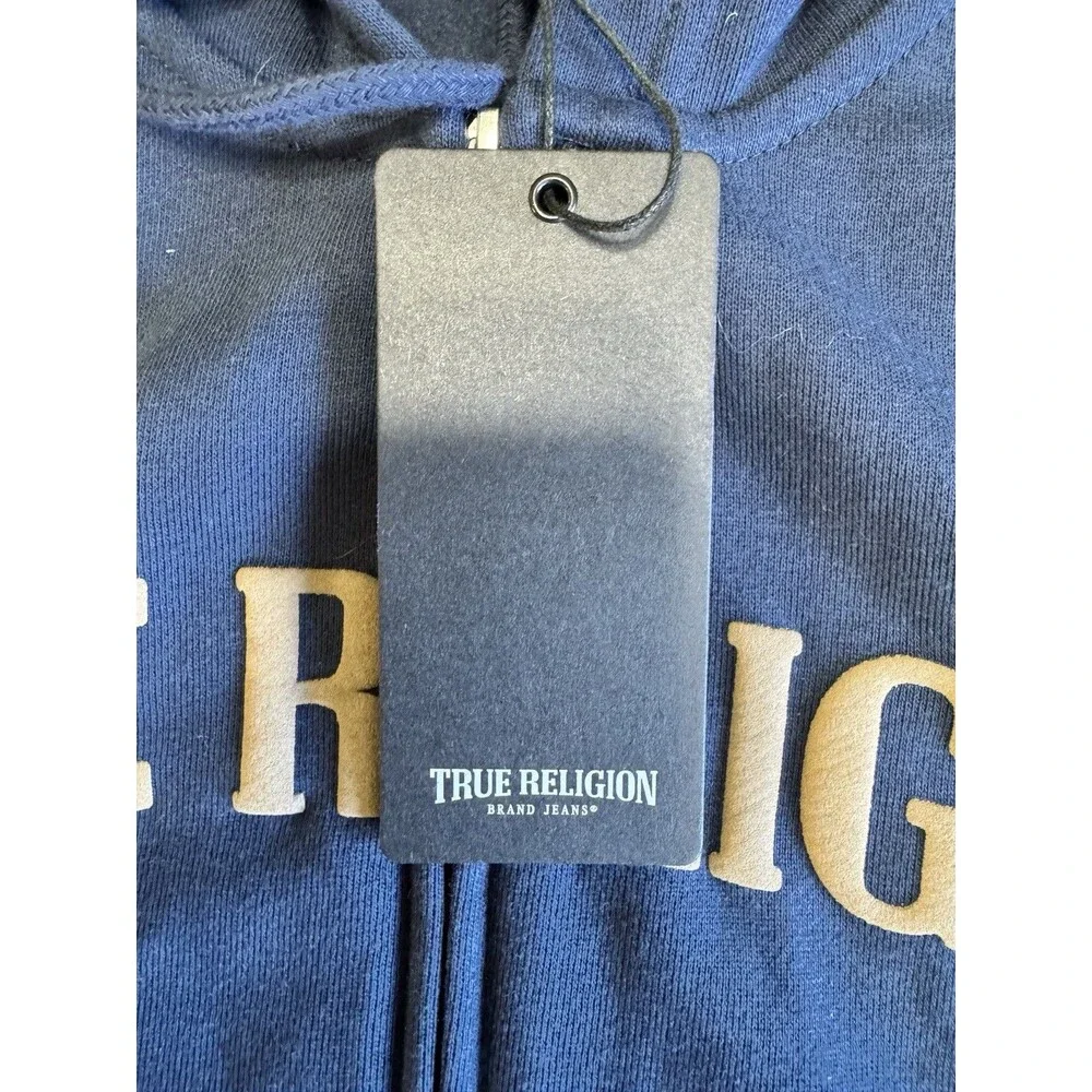 True Religion Men's Classic Buddha Logo Full Zip Up Hoodie Sweatshirt Large